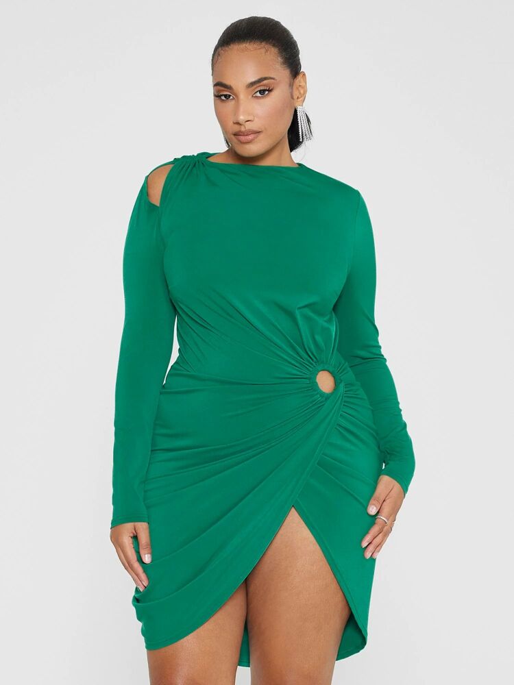 Size: 4XL Green Cutout Ruched Dress SKU: K03452