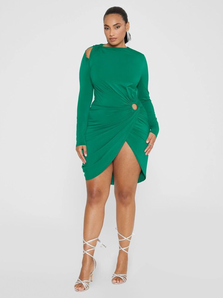 Size: 4XL Green Cutout Ruched Dress SKU#K03452