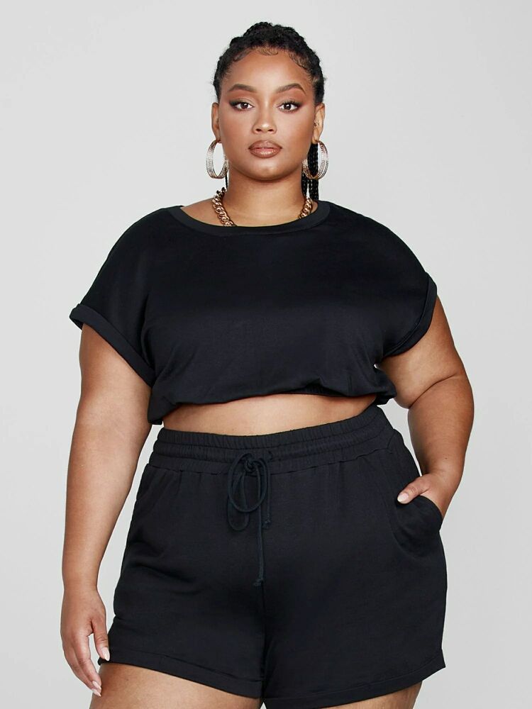 Black Cropped French Terry Tee Size: XL