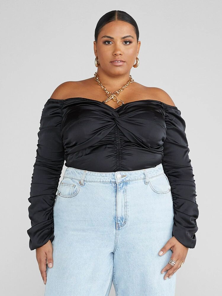 Black Chain Halter Ruched Top