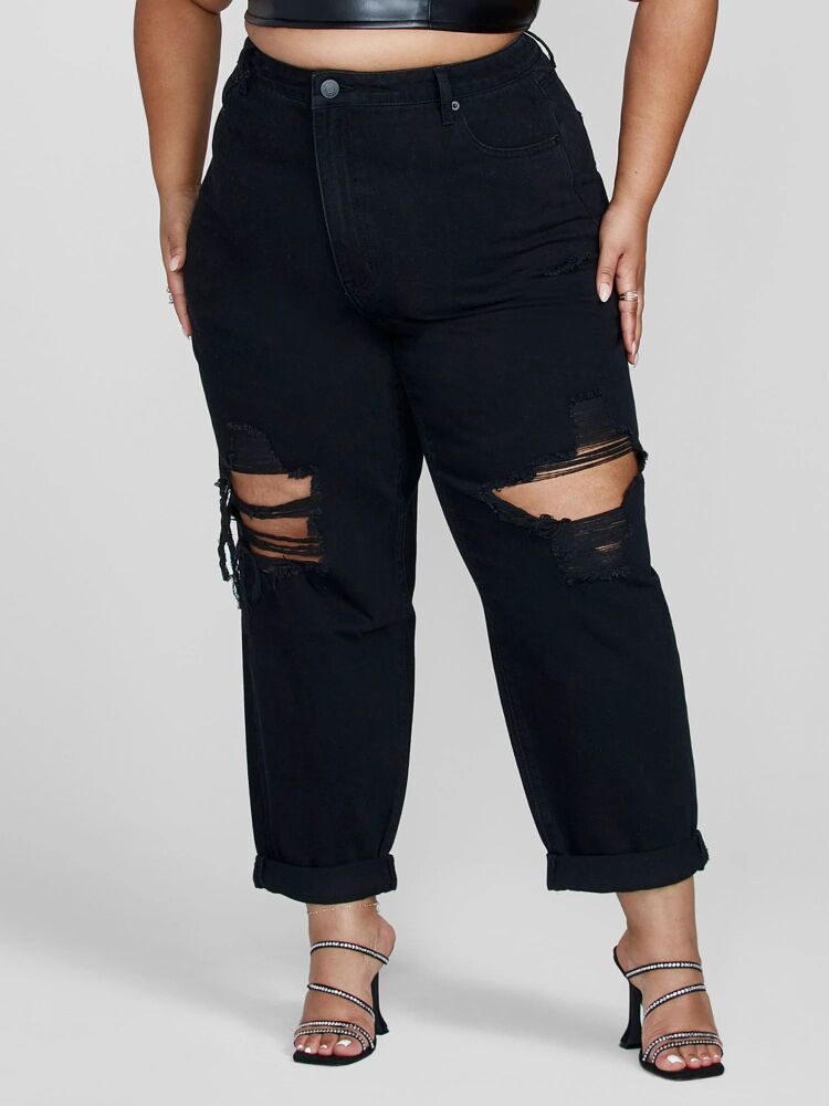 Black High Rise Relaxed Straight Leg Jeans SKU: 897011