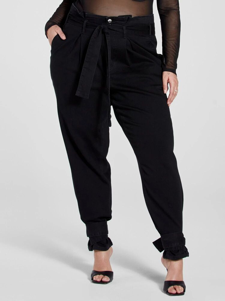 Coming Soon Black High Rise Ankle Ties Paperbag Waist Jeans Size: 18-2XL