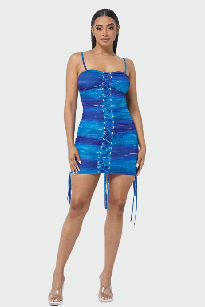 Blue Ruched Mini Dress SKU#898071
