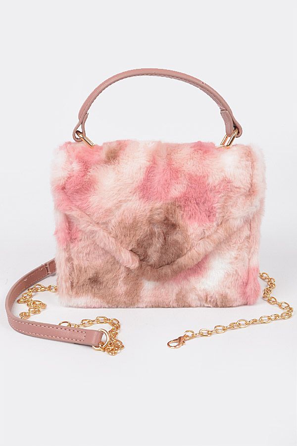 Pink Tie Dye Fur Flap Bag
