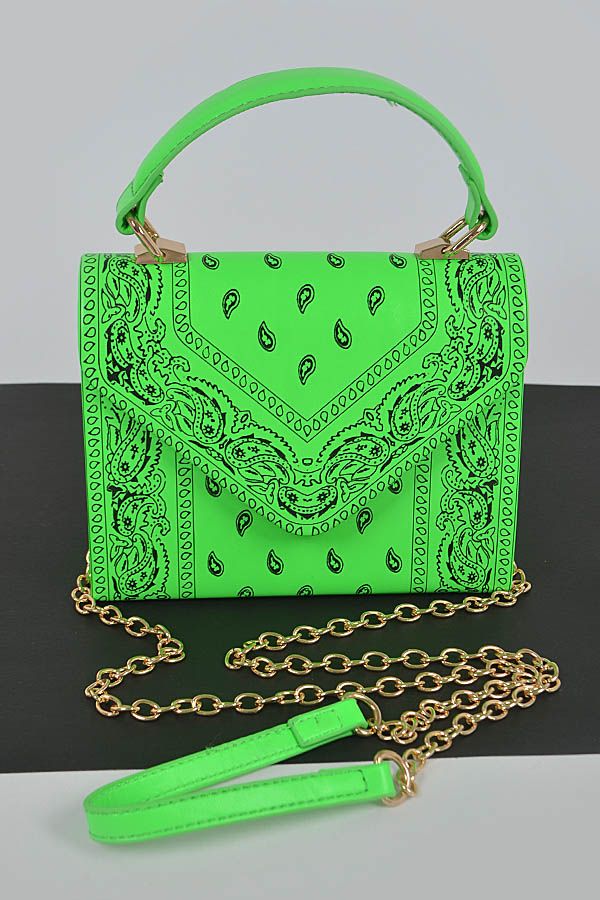 Green Bandana Print Handle Cross Body Bag ''6.5W 5H 3D Print