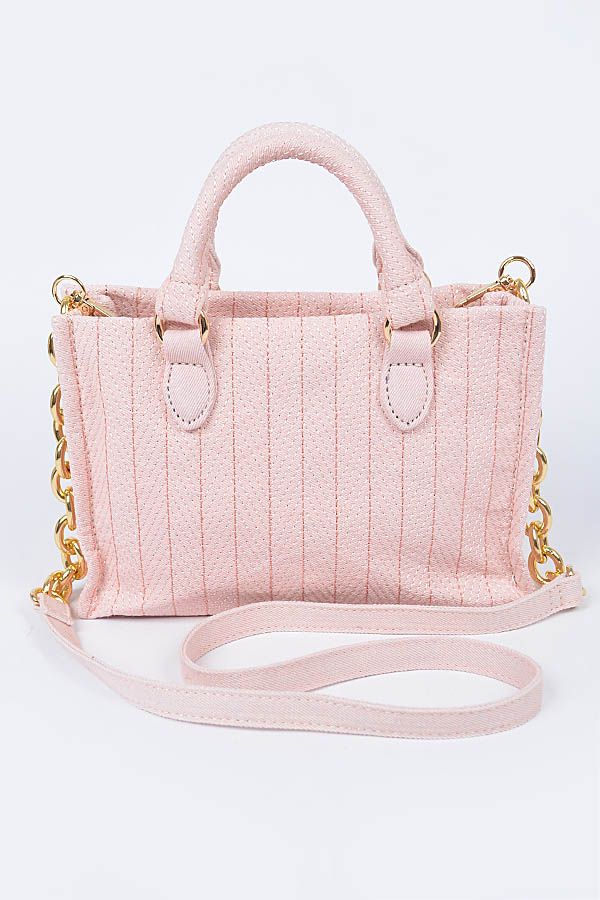 Pink Woven Canvas Bag W/Chain