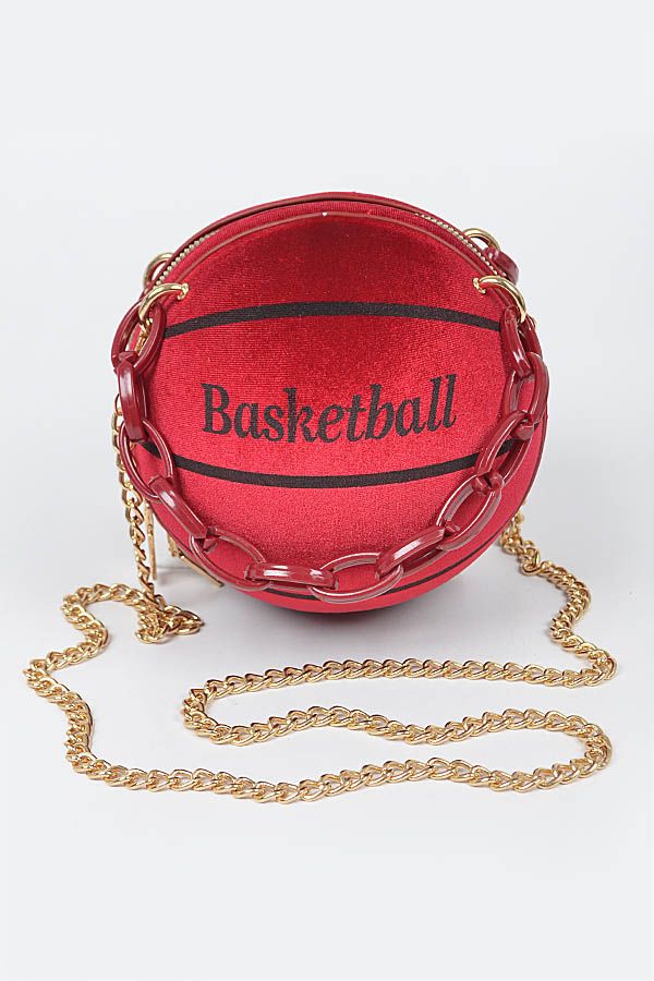 Burgundy Velvet Small Basketball Bag W/Plastic Chain