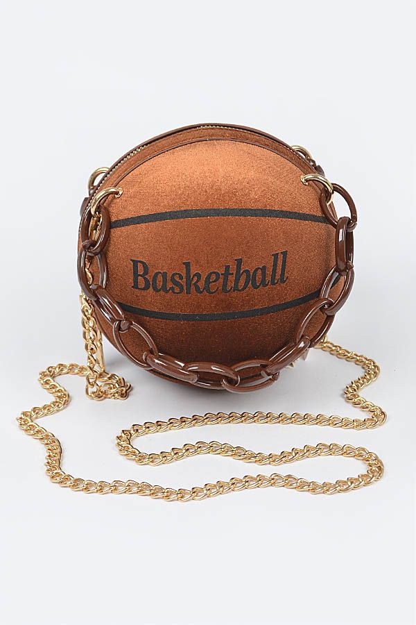 Brown Velvet Small Basketball Bag W/Plastic Chain
