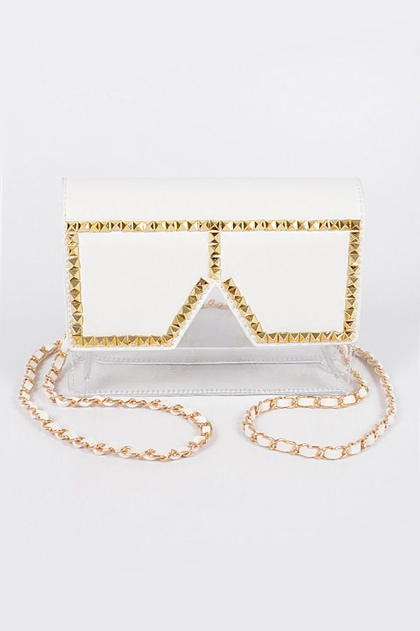 White Gold Square Rhinestone Glasses Clear Clutch
