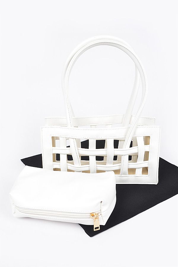 White Woven Faux Leather Bag