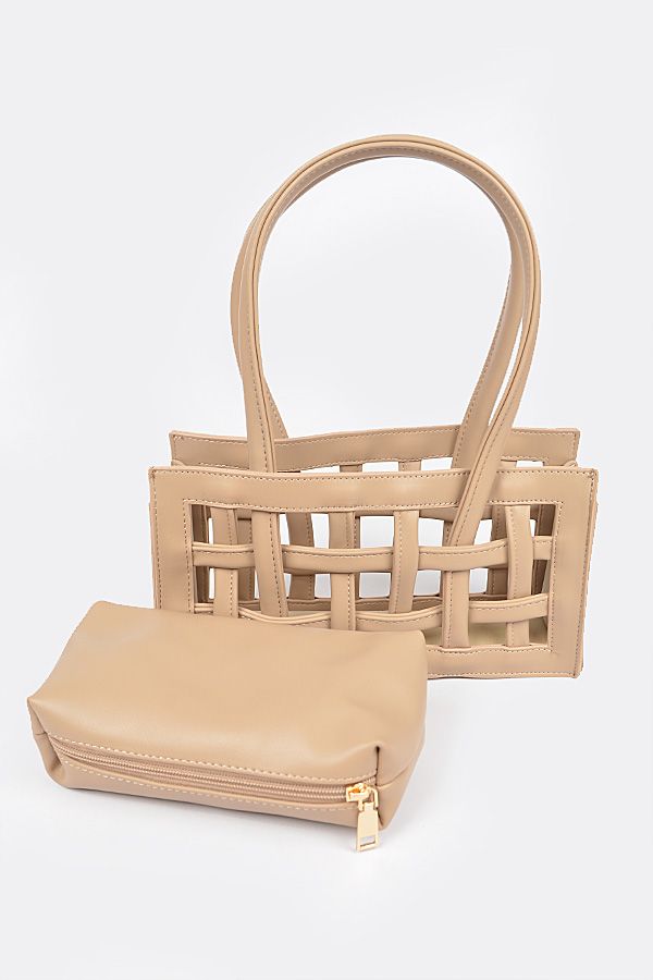 Nude Woven Faux Leather Bag