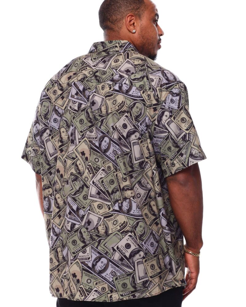 Money Printed 4 Way Stretch Woven Shirt (B&T) SKU#6758990