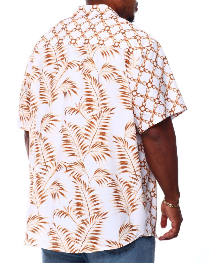 Leaf Printed 4 Way Stretch Woven Shirt (B&T) SKU#4657009