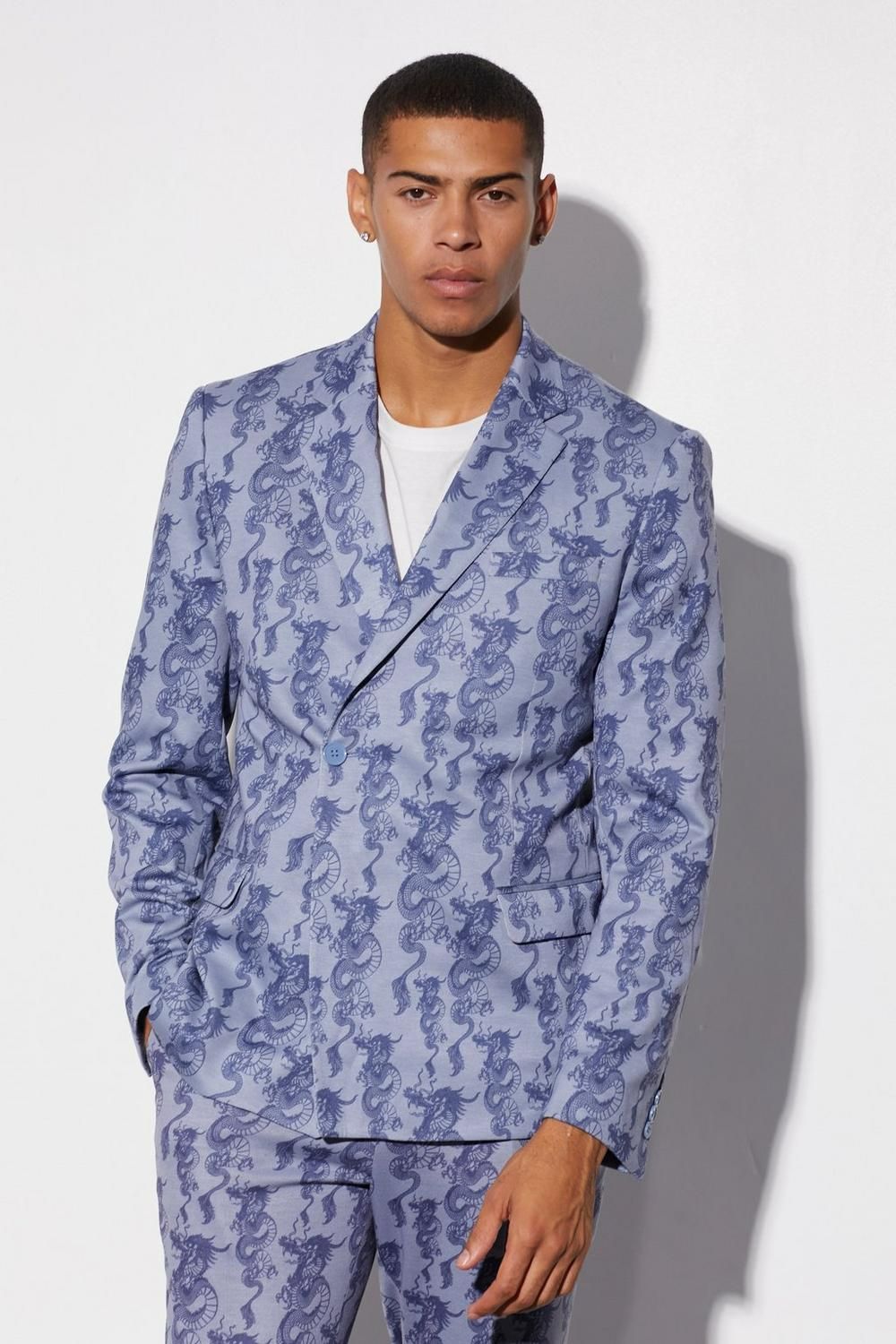 Dragon Printed Slim Fit Wrap Suit Jacket SKU#564701