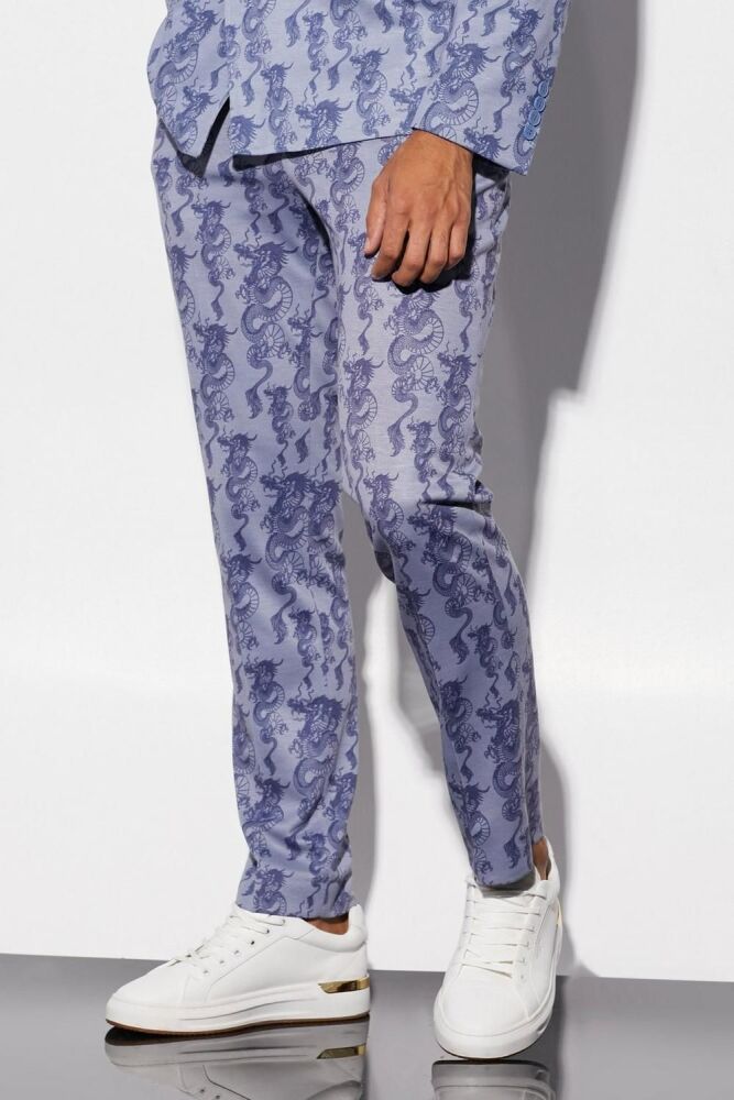 Slim Fit Dragon Printed Suit Trousers Size: 36