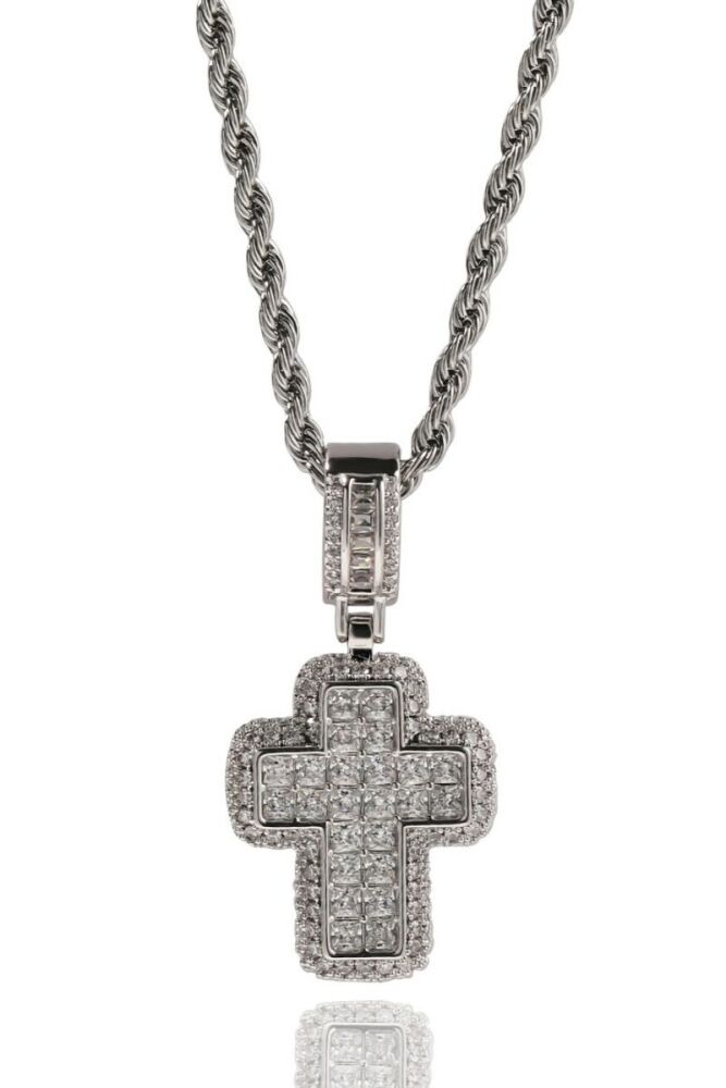 Clear Rhinestone Cross Necklace (length:60cm)