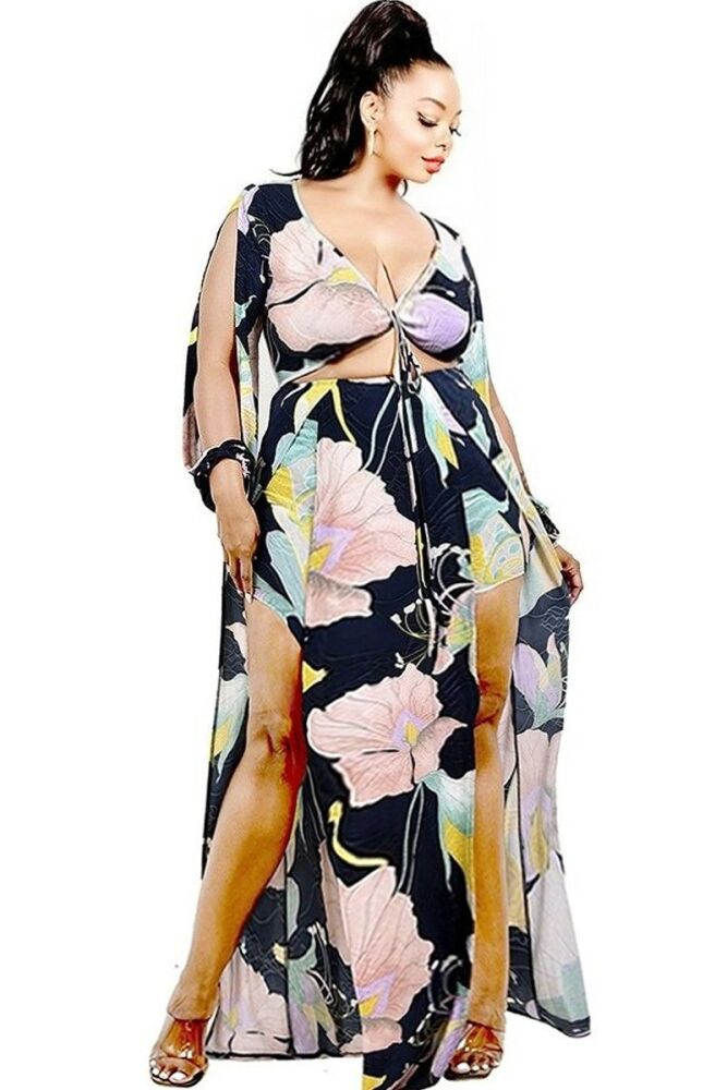 Floral Print Open Sleeve Maxi Dress SKU: M065748321