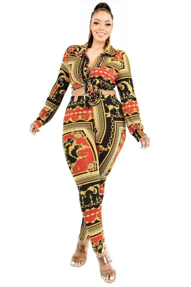 Gold Chain Pattern Print Matching Set SKU: M067854432