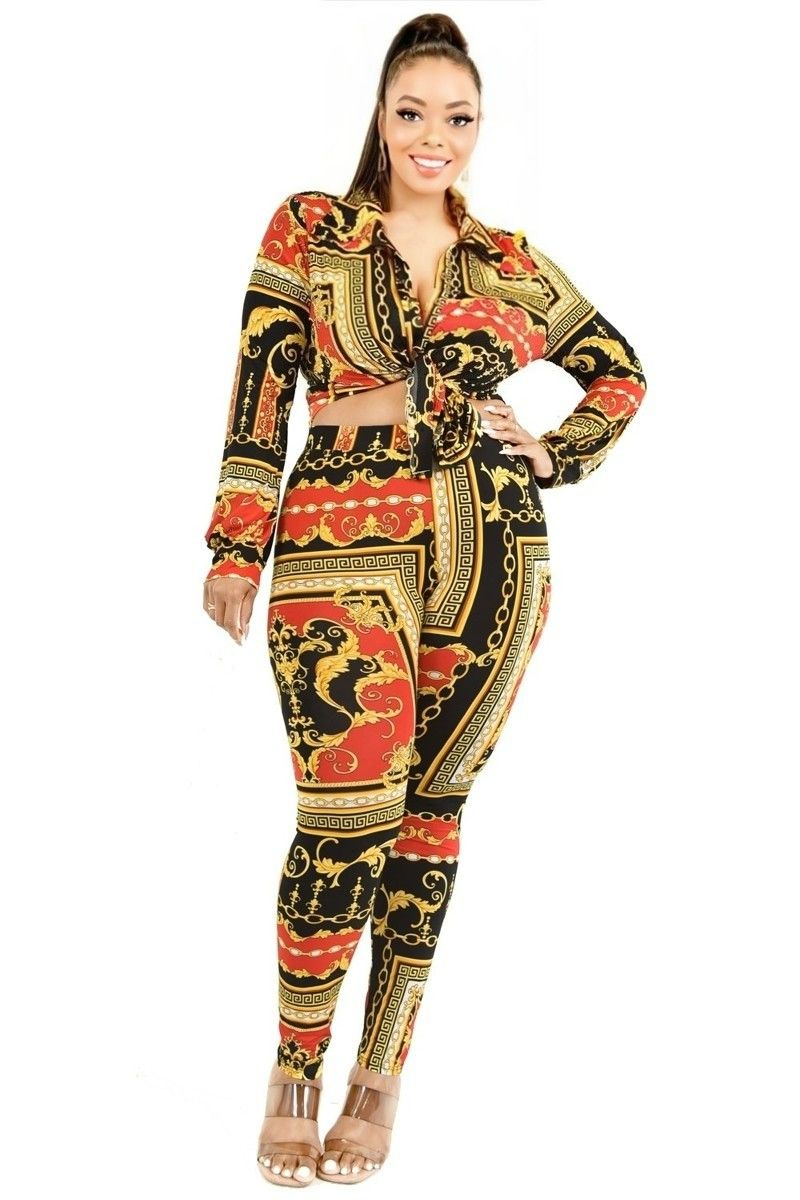 Gold Chain Pattern Print Matching Set SKU: M067854432