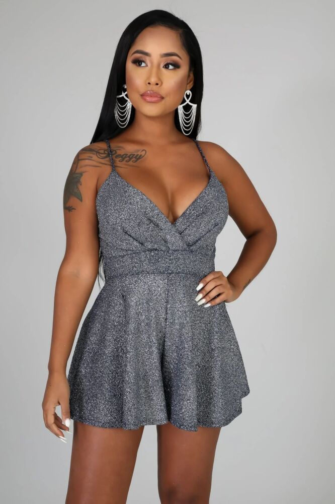 Silver Glamour Up Romper Size: S SKU: R087909890