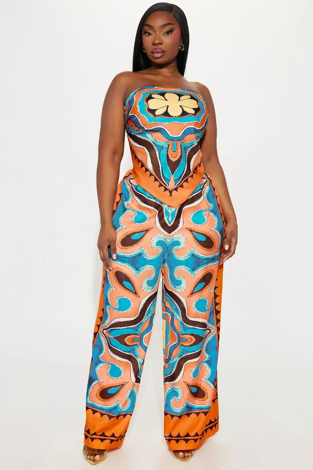 Orange Printed Pant Set Size: L SKU: MS03425561