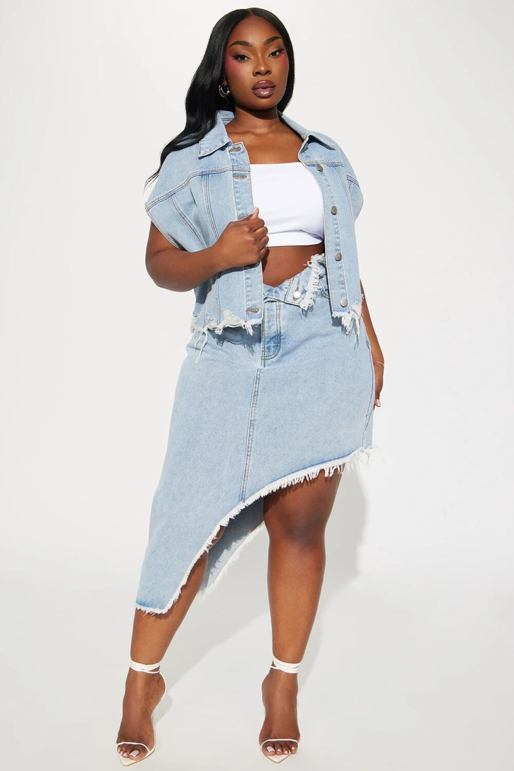 Light Wash Denim Skirt Set Size: 2XL SKU: MS05674456