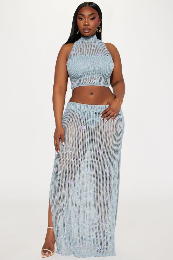 Light Blue Butterfly Paradise Crochet Skirt Set Size: 1XL