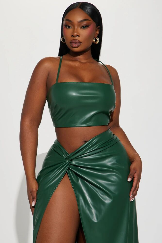 Green Faux Leather Skirt Set Size: 1XL