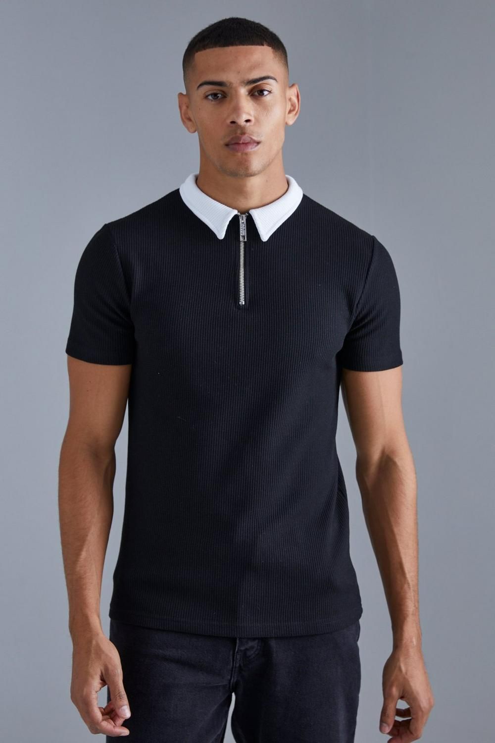 Black Short Sleeve Muscle Fit Polo Size: S