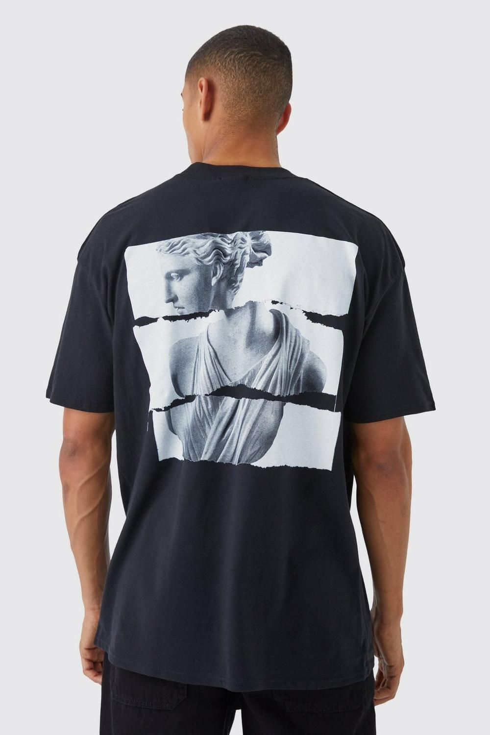 Black Oversized Statue Graphic T-shirt