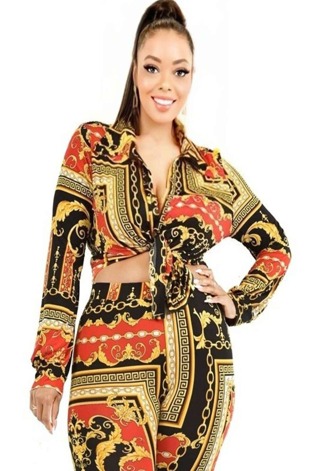 Gold Chain Pattern Print Matching Set