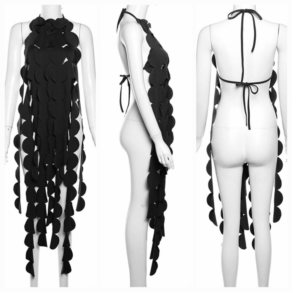 Black Dot Fringe Halter Neck Top Size: S