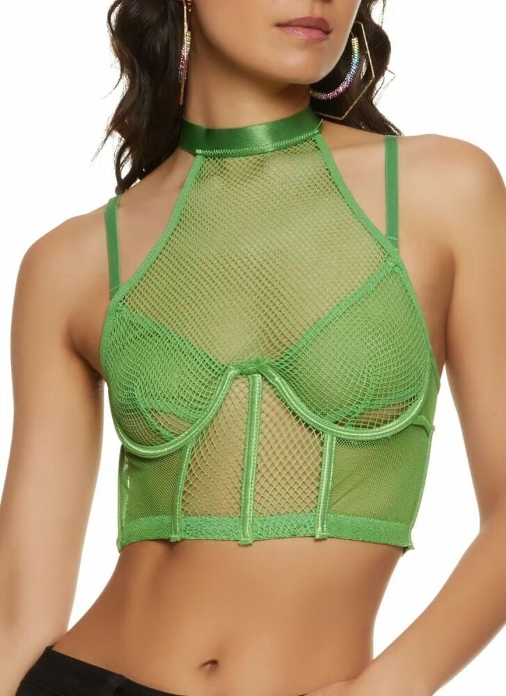 Green Fishnet Halter Bustier Top Size: S