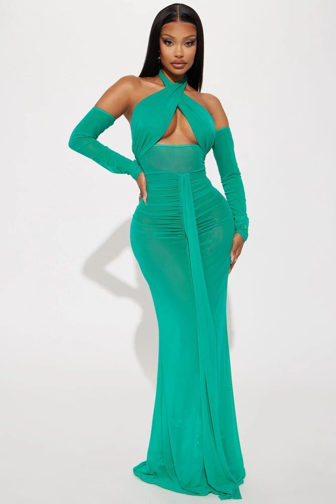 3Pc Green Sheer Mesh Maxi Skirt Set Size: S