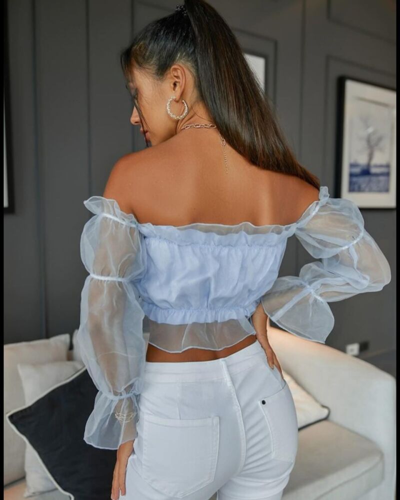 Off The Shoulder Frill Trim Flounce Sleeve Blouse Size: S
