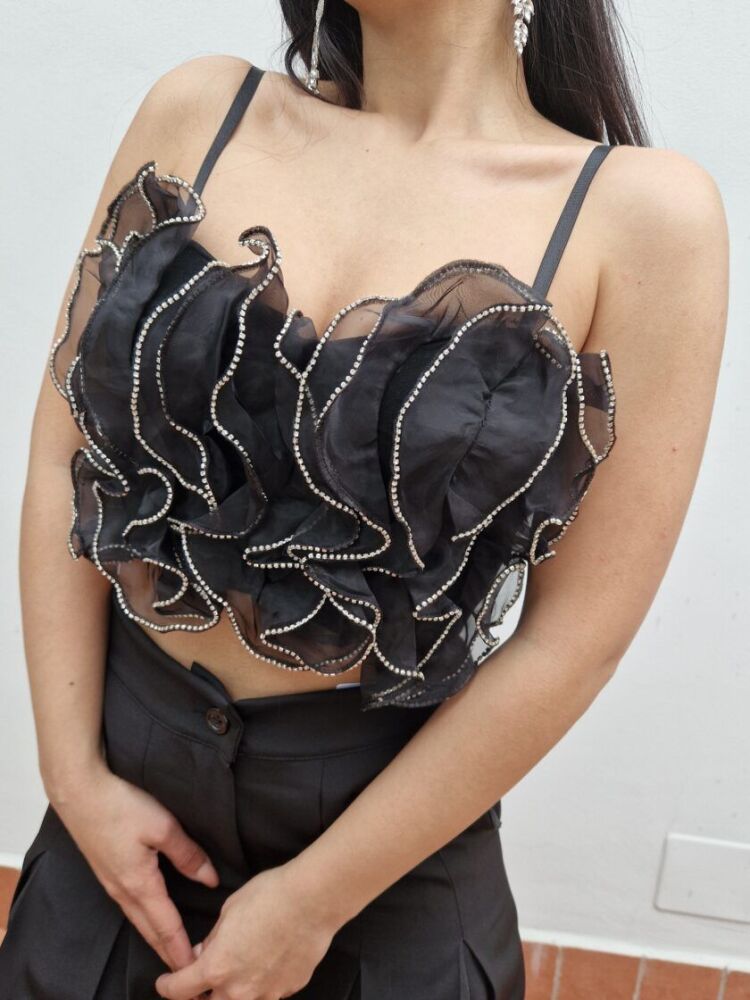 Rhinestone Ruffle Trim Bustier Top Size: S SKU: 677851