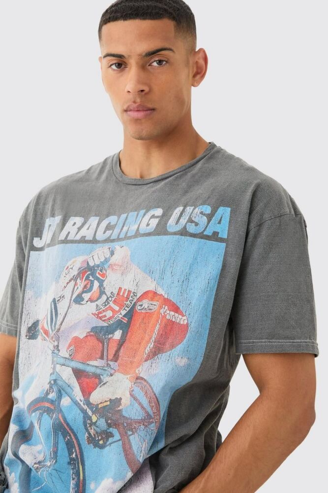 Oversized Jt Racing Wash License T-shirt