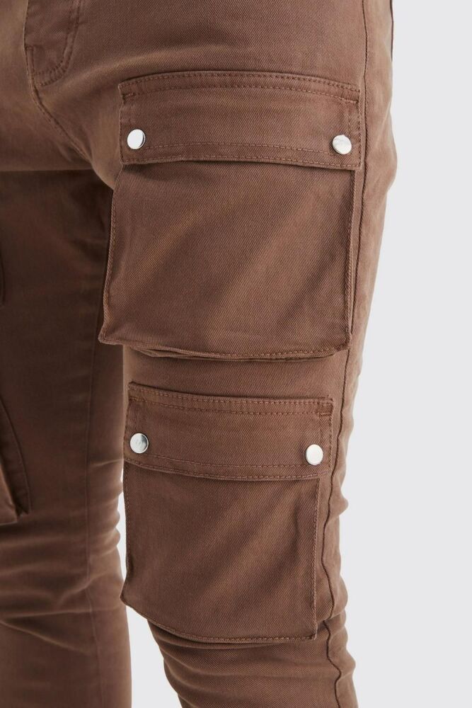 Tall Fixed Waist Skinny Multi Cargo Pocket Pants Size: 36