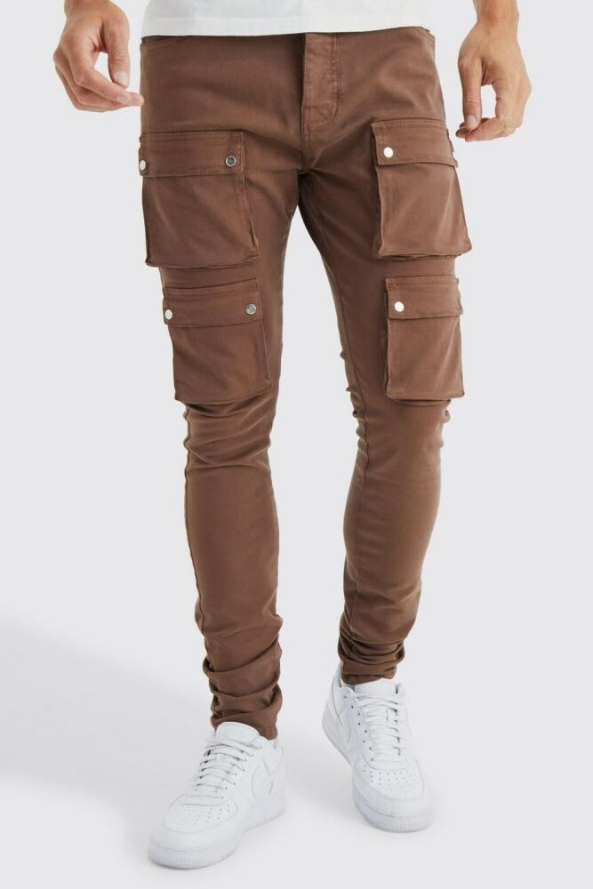 Tall Fixed Waist Skinny Multi Cargo Pocket Pants Size: 36
