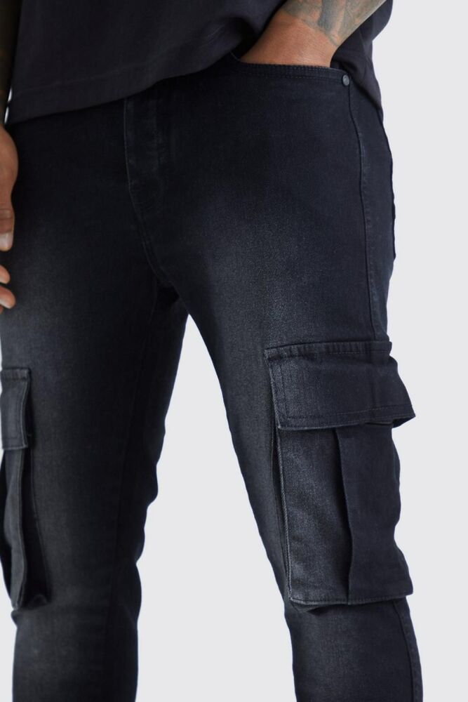 Black Super Skinny Stretch Cargo Jeans SKU: 4538891