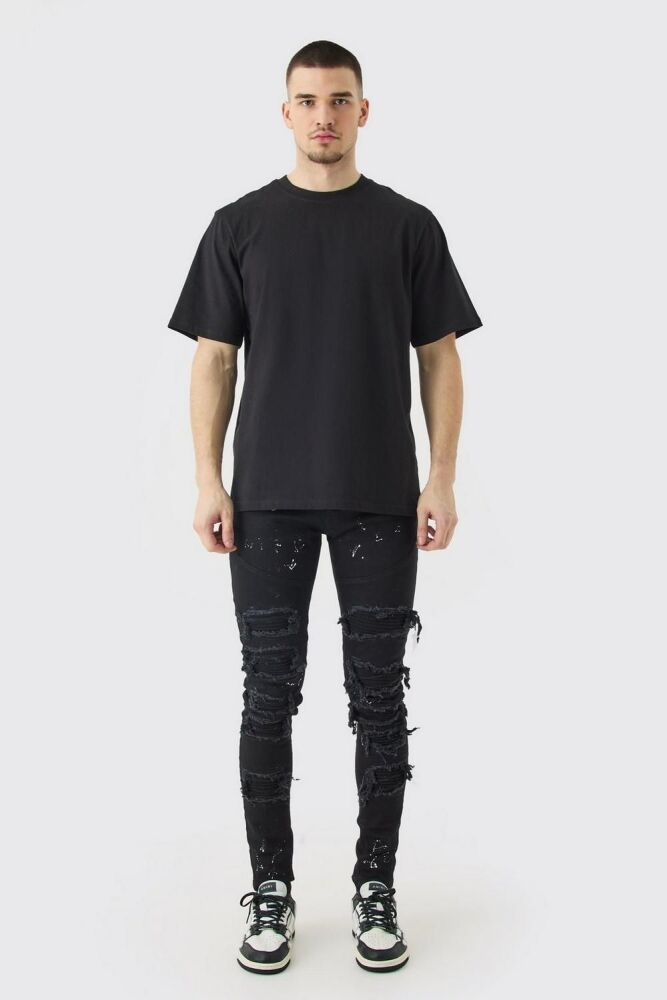 Tall Black Super Skinny Biker Rip/Repair Jeans Size: 40 SKU: 0758491