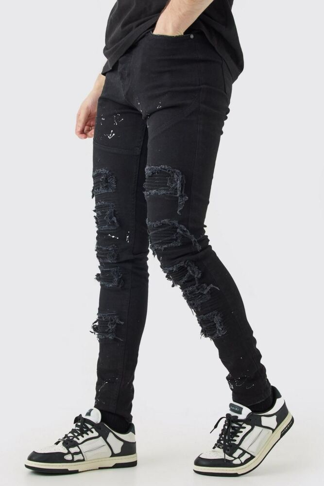 Tall Black Super Skinny Biker Rip/Repair Jeans Size: 40 SKU: 0758491