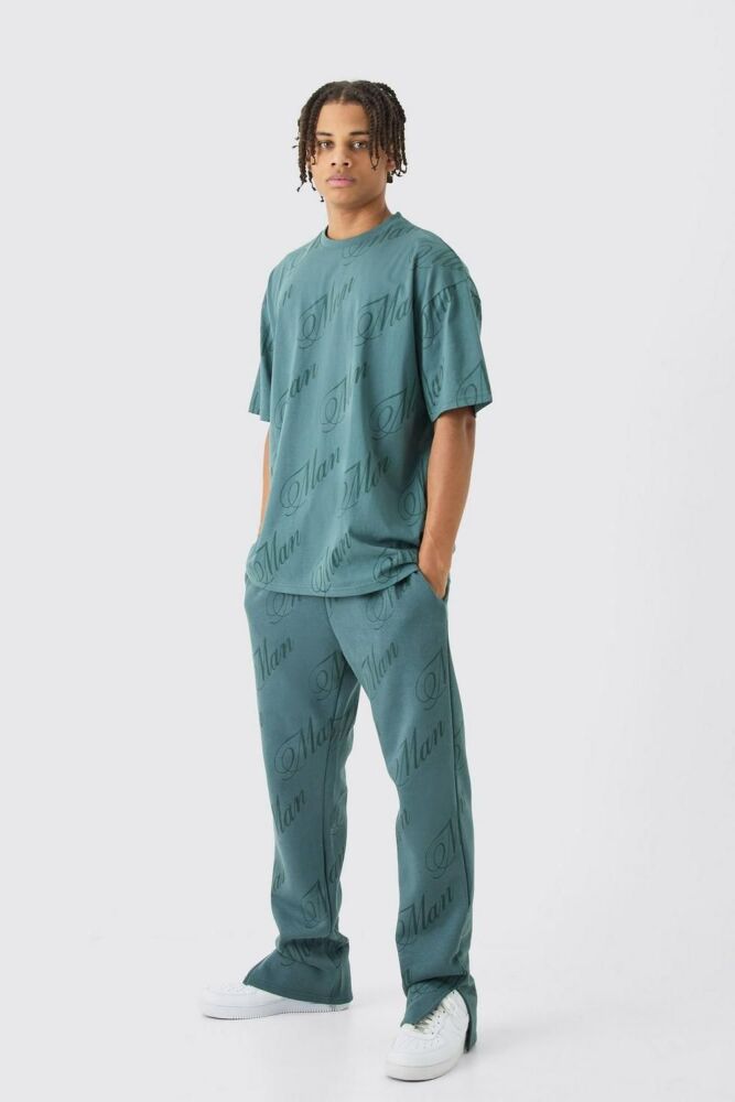 All Over Print Split Hem T-shirt/Jogger Set Size: M