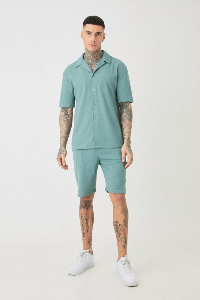 Green Short Sleeve Drop Revere Shirt/Short Set Size: S