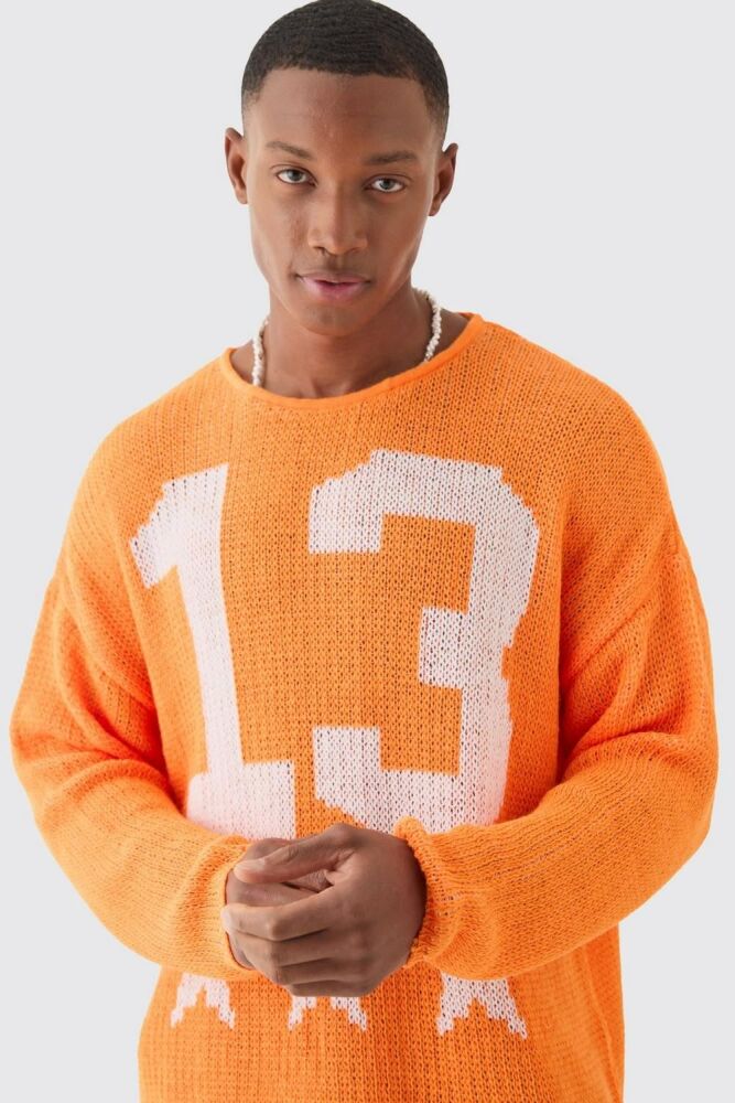 Orange Oversized Boxy Open Stitch Jumper