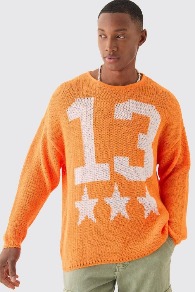 Orange Oversized Boxy Open Stitch Jumper
