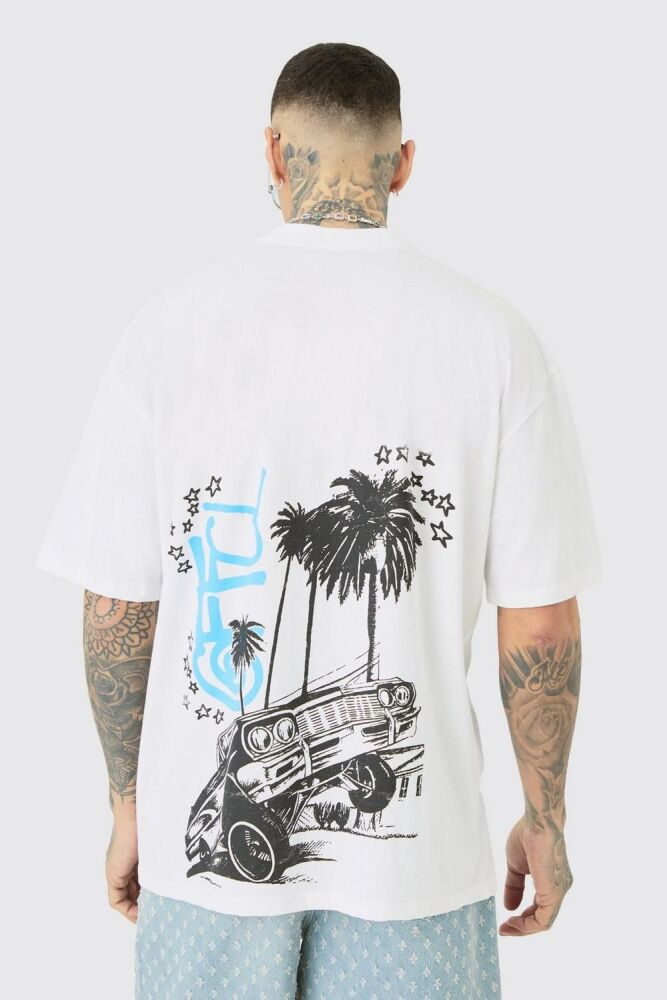 White Tall Oversized Car Graphic Print T-shirt Size: S