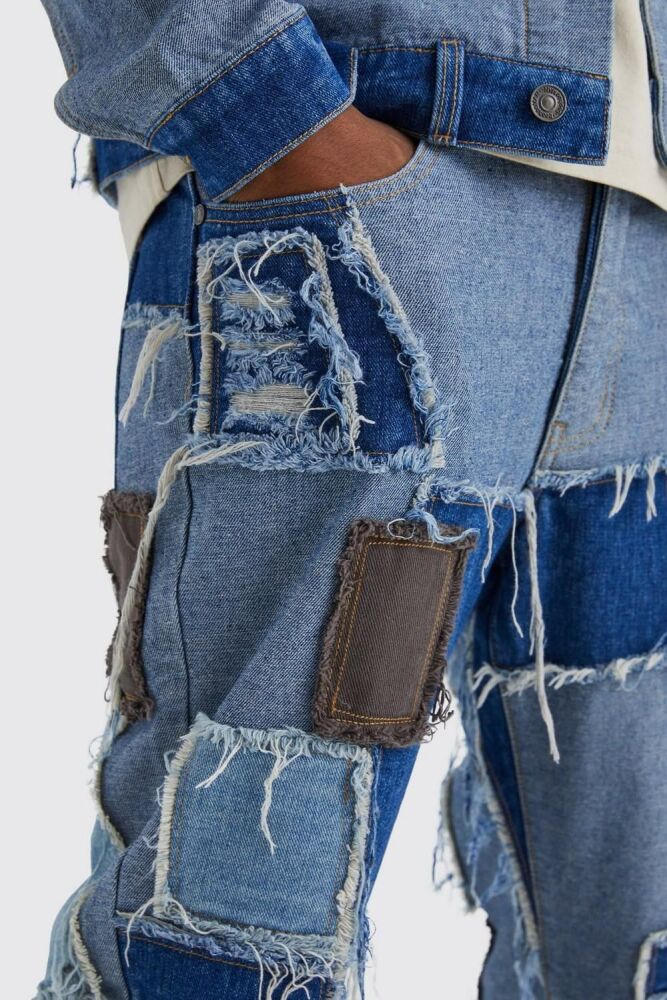 Straight Fit Patchwork Denim Jean Size: 30