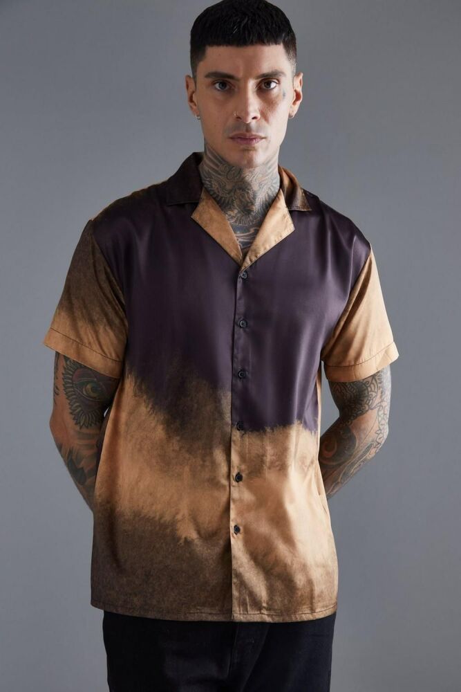 Short Sleeve Oversized Ombre Satin Shirt Size: M