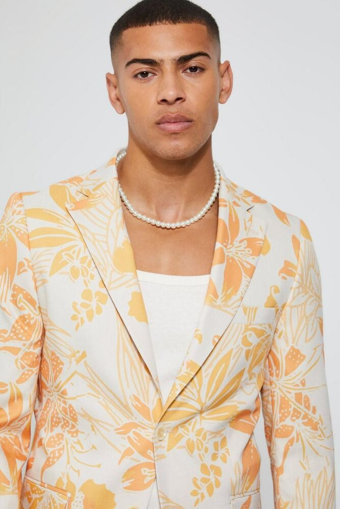 Slim Fit Printed Floral Suit Jacket Size: 38